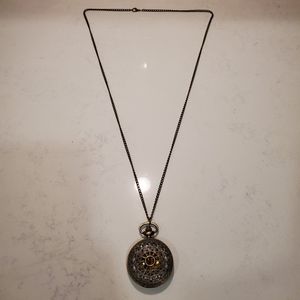 Vintage Clock Pendant Long Necklace Neutral Preppy Casual Steampunk Classic Boho